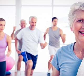 Senior group doing Pilates